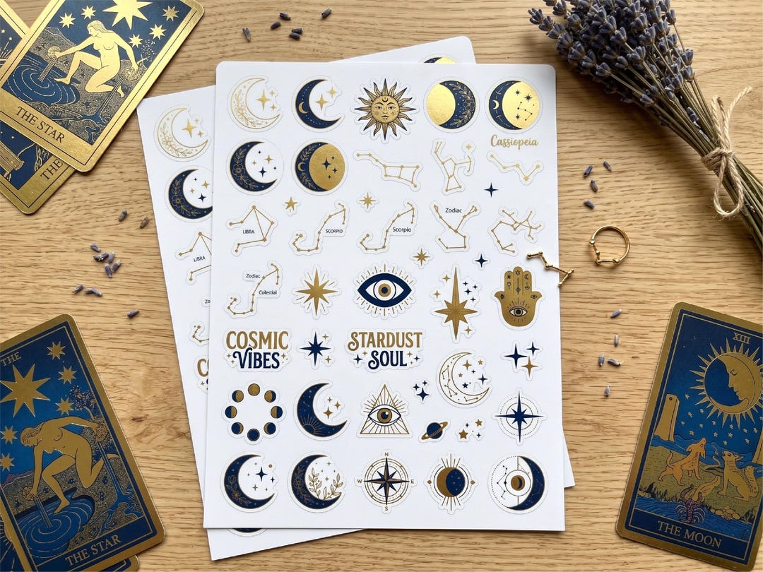 Celestial Moon Sticker Sheet, Printable PNG, Zodiac Stars Cosmos - Etsy