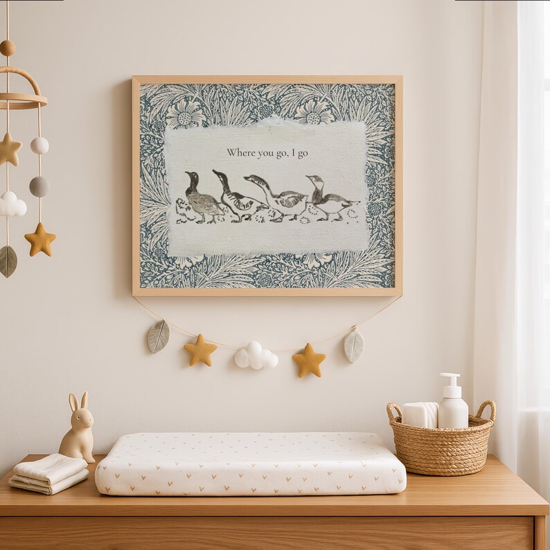 Vintage Geese Art, Folk Animal Print, Storybook Nursery Printable, Goose Illustration image 4