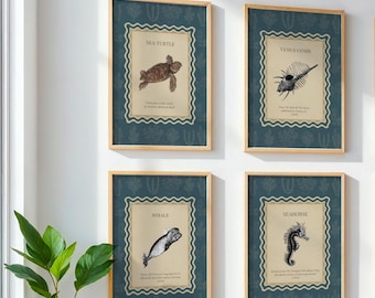 Ocean Creatures Set – Natural History Vintage Style Printable Wall Art – Sea Life Prints