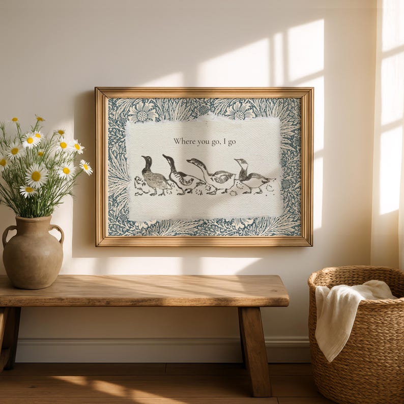 Vintage Geese Art, Folk Animal Print, Storybook Nursery Printable, Goose Illustration image 3