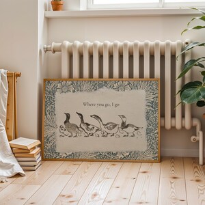 Vintage Geese Art, Folk Animal Print, Storybook Nursery Printable, Goose Illustration image 7
