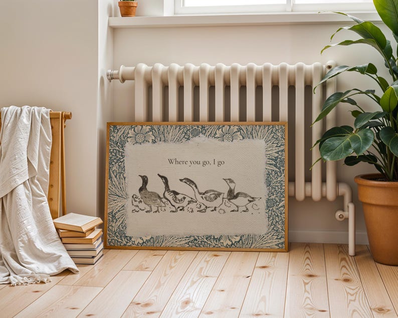 Vintage Geese Art, Folk Animal Print, Storybook Nursery Printable, Goose Illustration image 7
