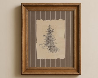 Vintage tallträdstavla, naturväggkonst, botanisk skiss, skogsdekor