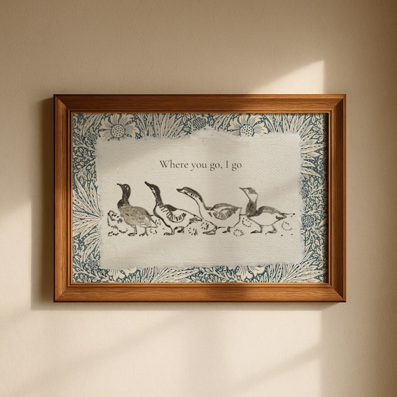 Vintage Geese Art, Folk Animal Print, Storybook Nursery Printable, Goose Illustration