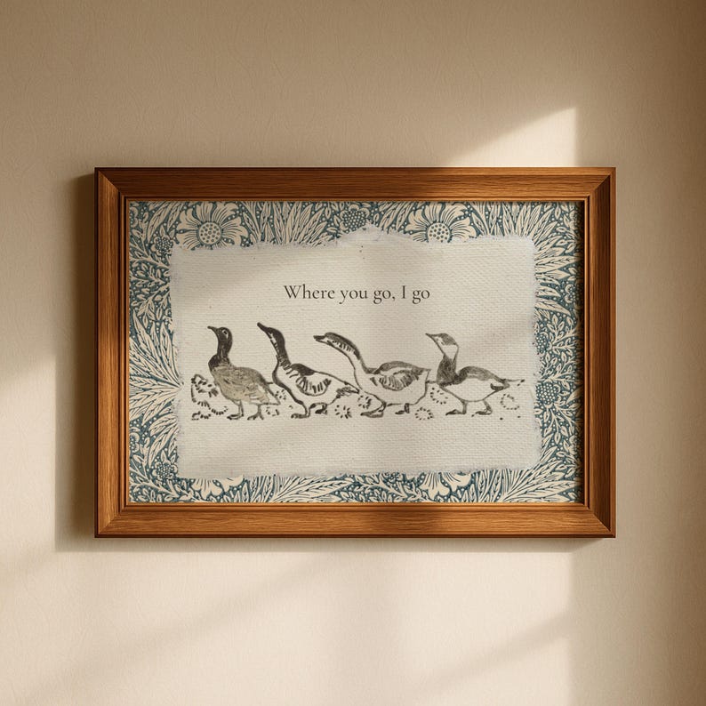 Vintage Geese Art, Folk Animal Print, Storybook Nursery Printable, Goose Illustration image 1