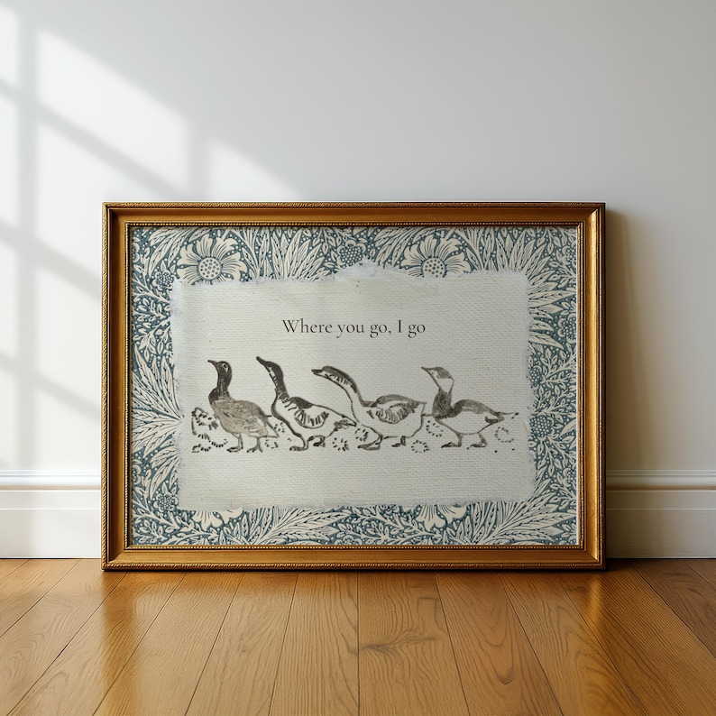 Vintage Geese Art, Folk Animal Print, Storybook Nursery Printable, Goose Illustration image 5