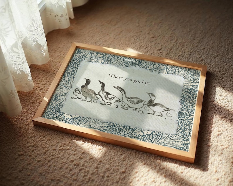 Vintage Geese Art, Folk Animal Print, Storybook Nursery Printable, Goose Illustration image 2