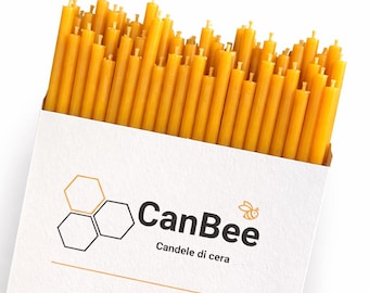 Velas finas de cera de abeja natural amarilla de 16 x 0,5 cm | Sin humo | Para luz natural, oración y meditación | Hechas a mano | CanBeeCraft
