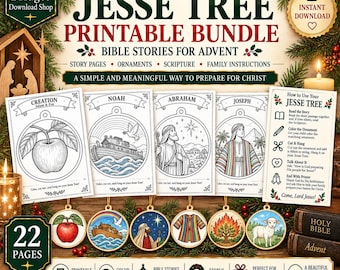Catholic Jesse Tree Printable Bundle for Kids | Advent Bible Stories, Ornaments & Scripture Activities