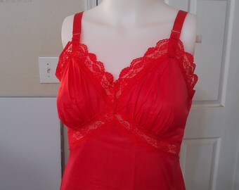 ARCHDALE MAID Red Nylon Vintage Full Slip - Size 36