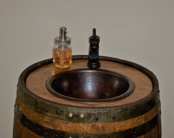 Whiskey Barrel Sink-Vanity-Copper Sink-Bronze Faucet-Stopper-Access Door FREE SHIPPING