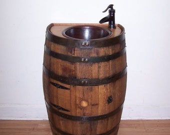 3/4 Whiskey Barrel Vanity- Copper Sink-Bronze Faucet-Stopper-Access Door-FREE SHIPPING