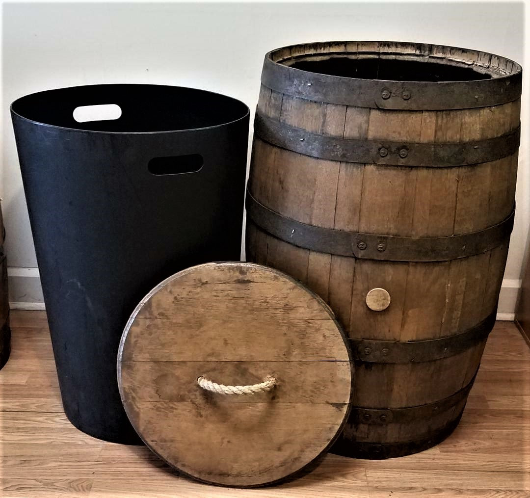 Whiskey Barrel Trash Can With Liner and Single Rope Handle Lid Etsy