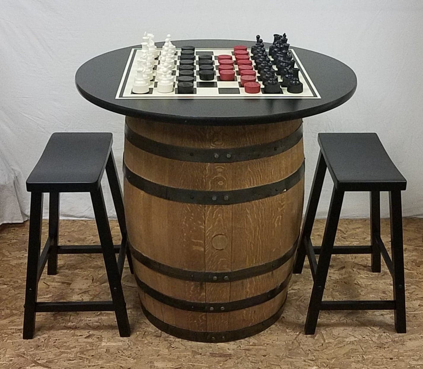 Whiskey Barrel C 36 Checker Board Table Top checkers chess2 24 Bar