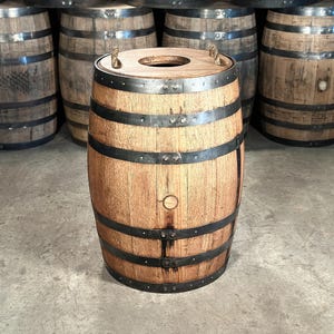 Whiskey Barrel Trash Can c/Hole in Top- Rope Handles and Liner-FREE SHIPPING