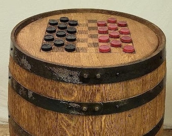Whiskey Barrel Laser Engraved Checker-Chess Board Game Table-FREE SHIPPING