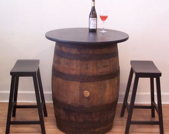 Whiskey Barrel 30" Table Top c/ (2) 24" Saddle Seat Bar Stools-FREE SHIPPING