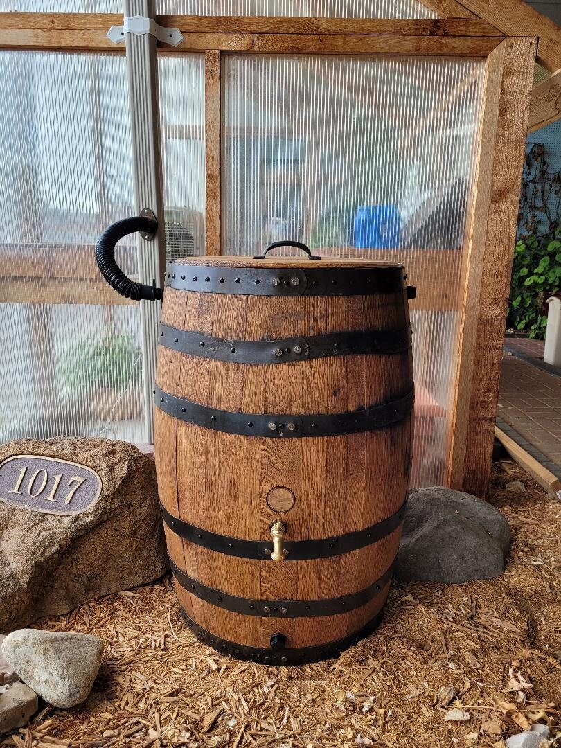 Whiskey Barrel Rain Barrel With Detached Lid & Flexfit Water Etsy