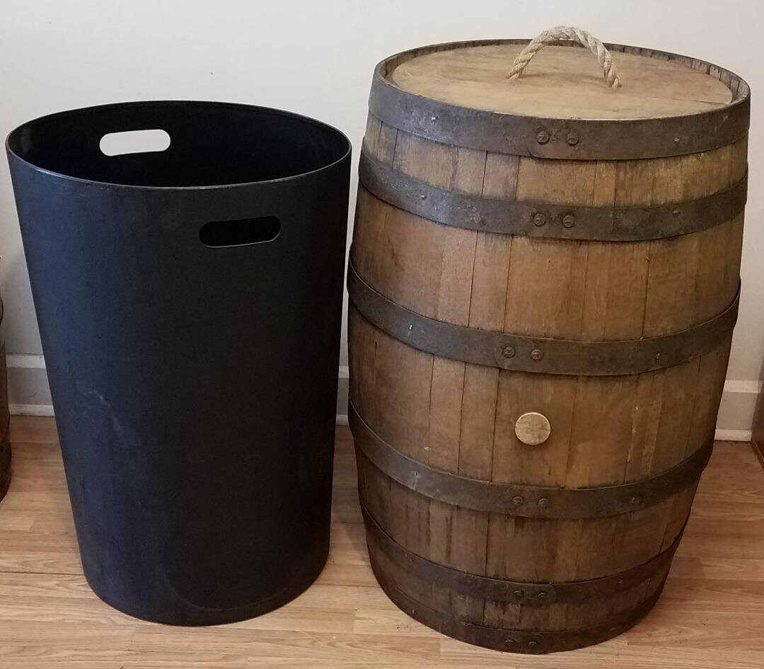 Whiskey Barrel Trash Can With Liner and Lid With Rope Etsy