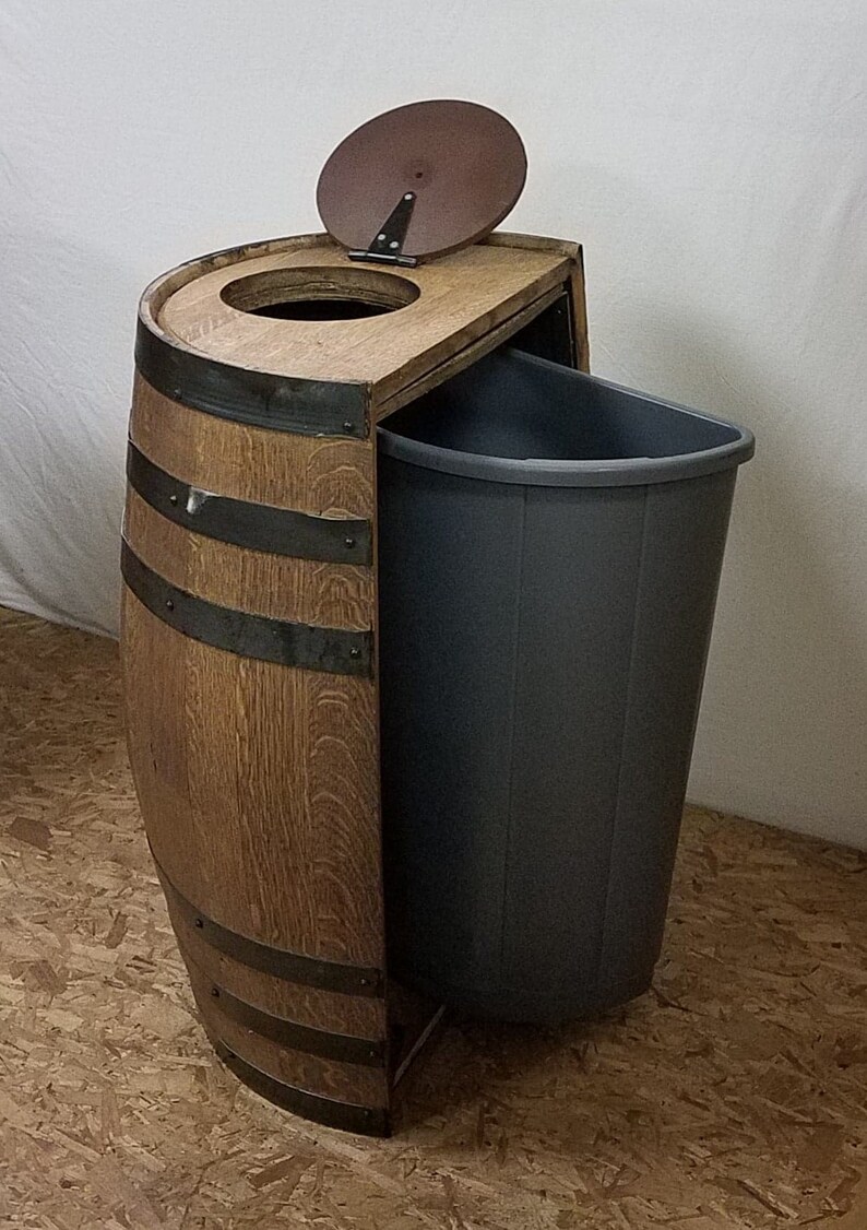 Half Whiskey Barrel Trash Can With Lid and Linerkitchengame Etsy