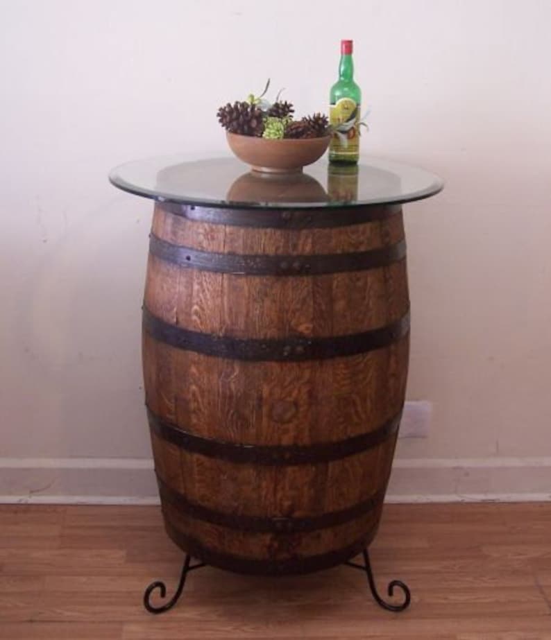 Whiskey Barrel Table C/30 Glass Topwrought Iron Standfree SHIPPING Etsy