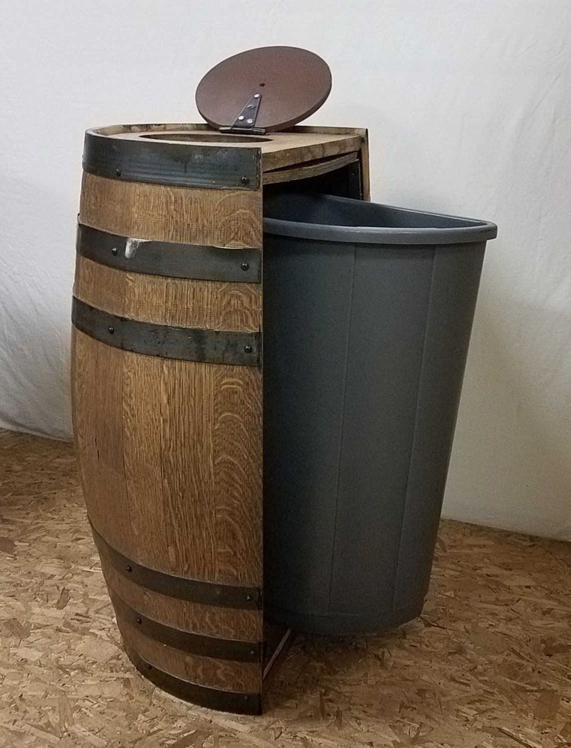Half Whiskey Barrel Trash Can with Lid and LinerKitchenGame Etsy