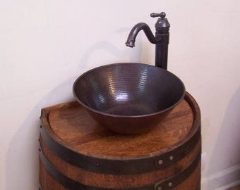 3/4 Whiskey Barrel Vanity Sink 19&quot; Depth for Small Bathroom-Round Vessel Sink-Faucet-Stopper-FREE SHIPPING