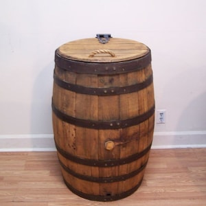 Whiskey Barrel Trash Can with Single Hinged Lid-FREE SHIPPING