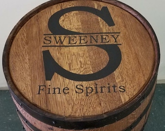 Whiskey Barrel with Your Personalization on Top or Front-Black Imprinted Lettering-FREE SHIPPING