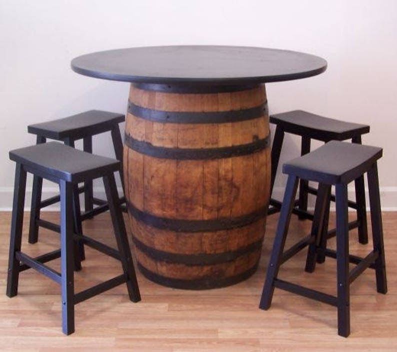 Whiskey Barrel Table with 36/" Black Table Top-Reversible to Mahogany