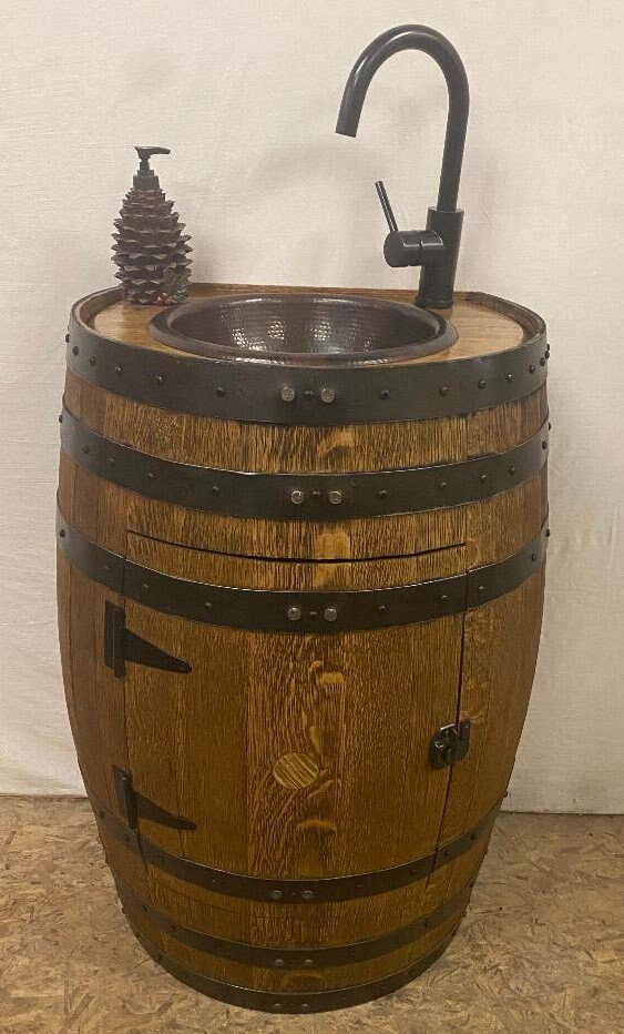 3/4 Whiskey Barrel Vanity Sink for Small Bathrooms-Bar-Copper Sink-Faucet-Stopper-FREE SHIPPING