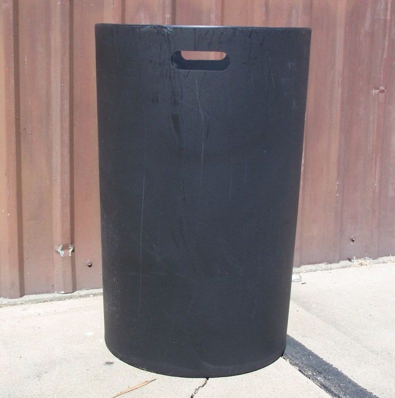 Old Whiskey Barrel Trash Can With Double Hinged Lid