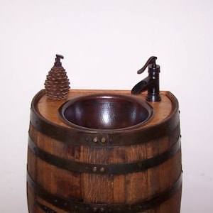 3/4 Whiskey Barrel Vanity Copper Sink-Bronze Faucet-Stopper-Access Door-FREE SHIPPING image 2