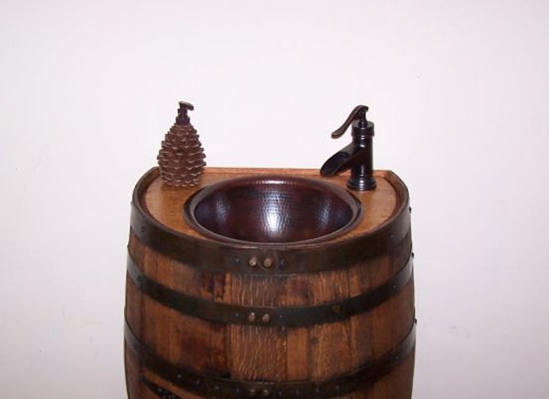 3/4 Whiskey Barrel Vanity Copper Sink-Bronze Faucet-Stopper-Access Door-FREE SHIPPING image 2