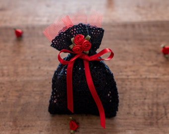 Black lace favor bag, Black gift bag, Valentine's gift bag