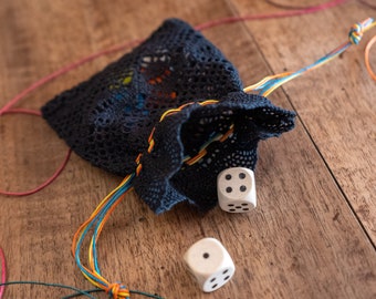 Black lace bag, Dice bag, Black gift bag