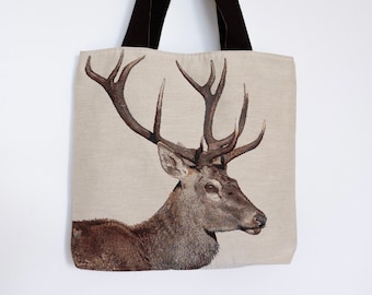 Tapestry bag, unique tote bag with deer pattern