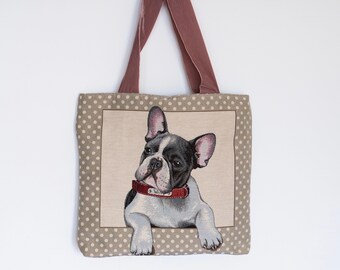 Unique tote bag with the French bulldog  pattern, Tapestry  bag