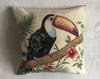 Tapestry cushion cover with a Toucan.