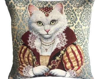 Tapestry cushion cover with a Royal Cat