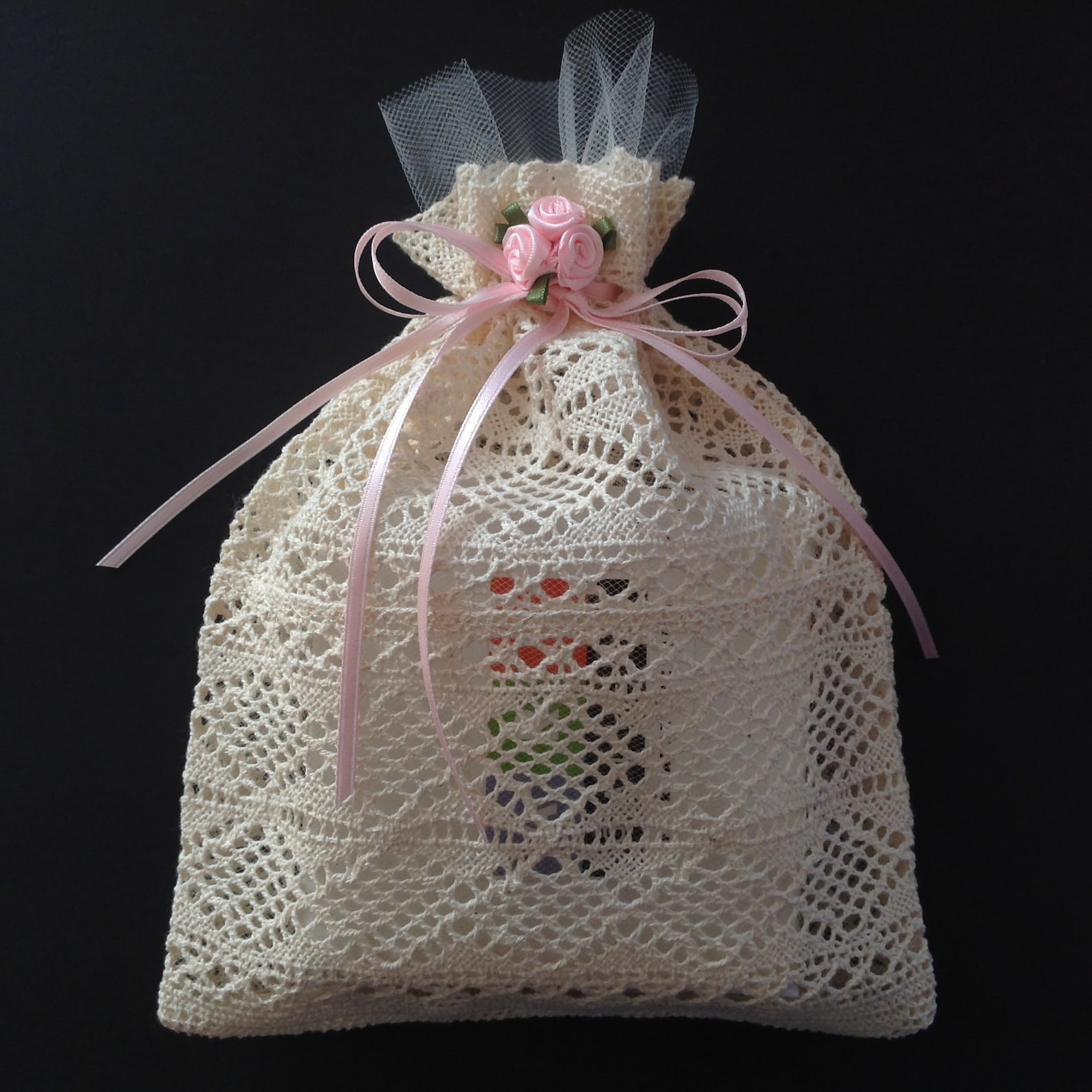 Wedding Favor Bag, Lace Gift Bag With Flower Ornaments, Baby Shower