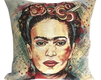 Tapestry cushion cover with Frida Kahlo pattern