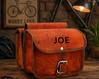 Handmade Leather Bike Frame Bag | Vintage Goatskin Bicycle Storage