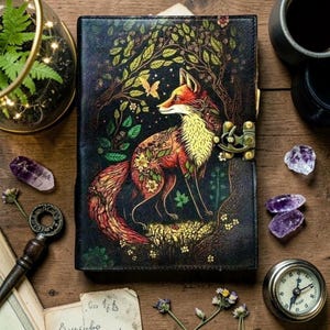 400-seitiges Grimoire aus Fuchsleder | Handgemachtes Zauberbuch der Schatten, Dickes Vintage Deckle Papier Journal, Einzigartiges Fuchs Geschenk für Sie und Ihn