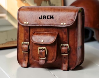 Alforjas de cuero de cabra hechas a mano para motocicleta: juego de bolsas laterales estilo motero vintage.