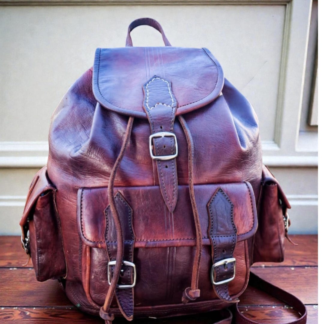 Vintage Leather Backpack, Handmade Brown Rucksack, Travel Laptop Bag ...