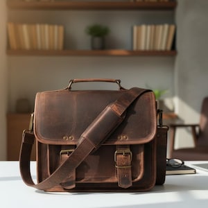 Full Grain Leather Camera Bag, Vintage DSLR Bag with Padded Insert