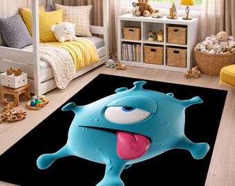 Alfombra infantil de monstruos divertidos, alfombra de personajes de dibujos animados, alfombra infantil de alienígenas adorables, decoración divertida para la habitación de los niños, alfombra moderna de personajes, alfombra digital