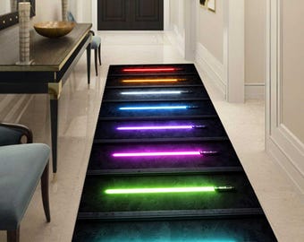 Alfombra de espada con luz de neón, decoración para sala de juegos de ciencia ficción, alfombra con efecto LED, alfombra tipo pasillo, alfombra de estilo brillante, decoración para sala de juegos, alfombra de espada