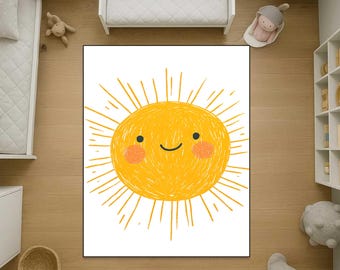 Kinderzimmer-Sonnenteppich, niedlicher lächelnder Sonnen-Kinderzimmerteppich, glückliches Wand-Dekor, Spielzimmerteppich, waschbarer, rutschfester Teppich